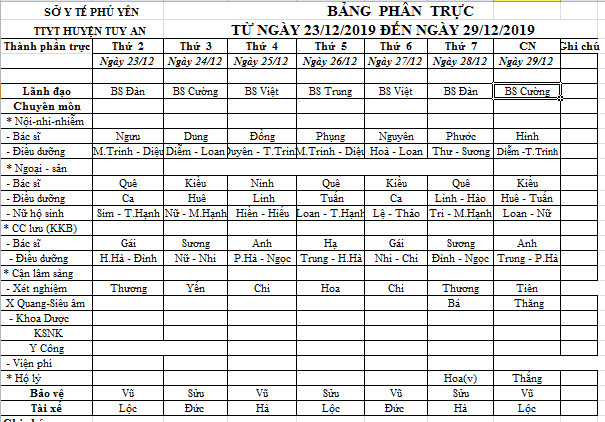 Lịch trưc 23.12-29.12